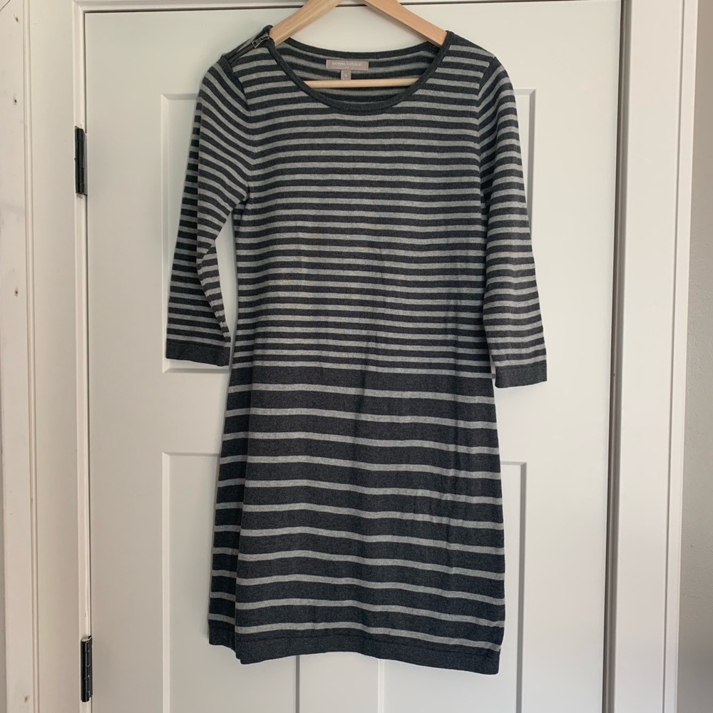 Banana Republic Grey Stripe Sweater Dress S
